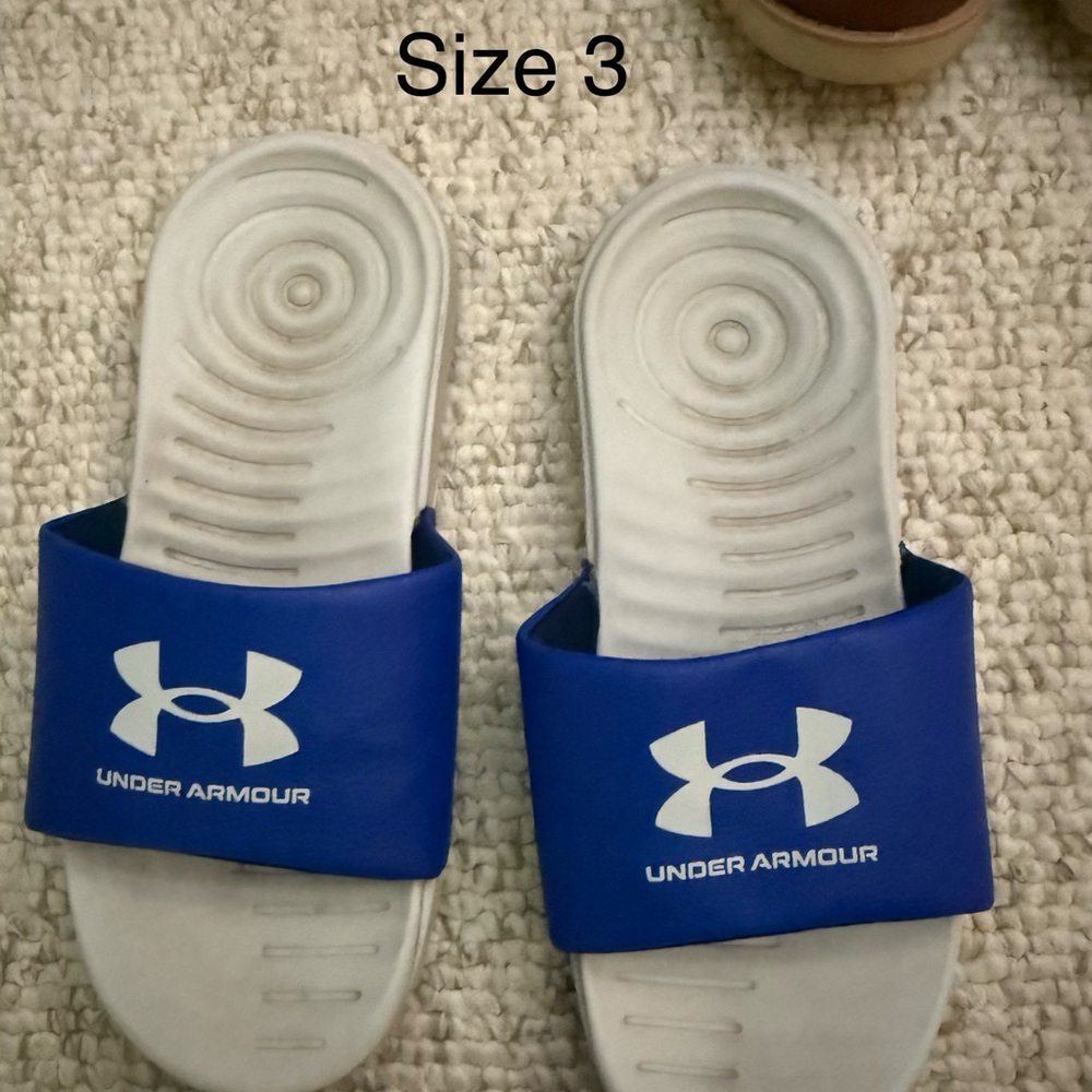 Under Armour Kids Royal Blue and White Slide Sandals